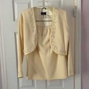 Elegant Beige Embellished Blazer by Mandana